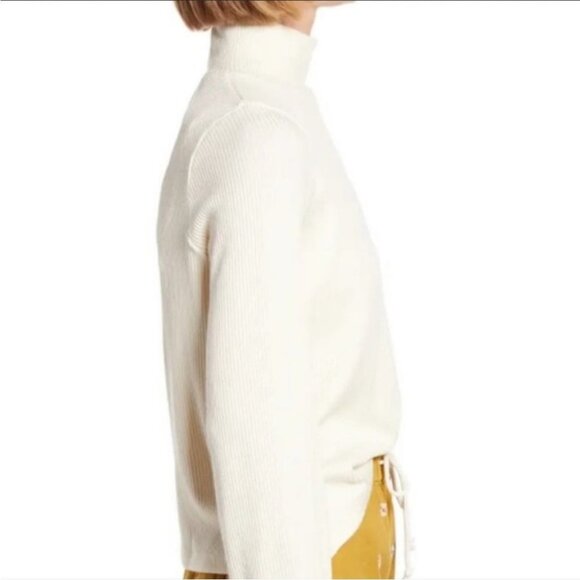 Madewell Offwhite Cream Mock Neck Bubble Sleeve Ribbed Sweater Top size S - Picture 9 of 16